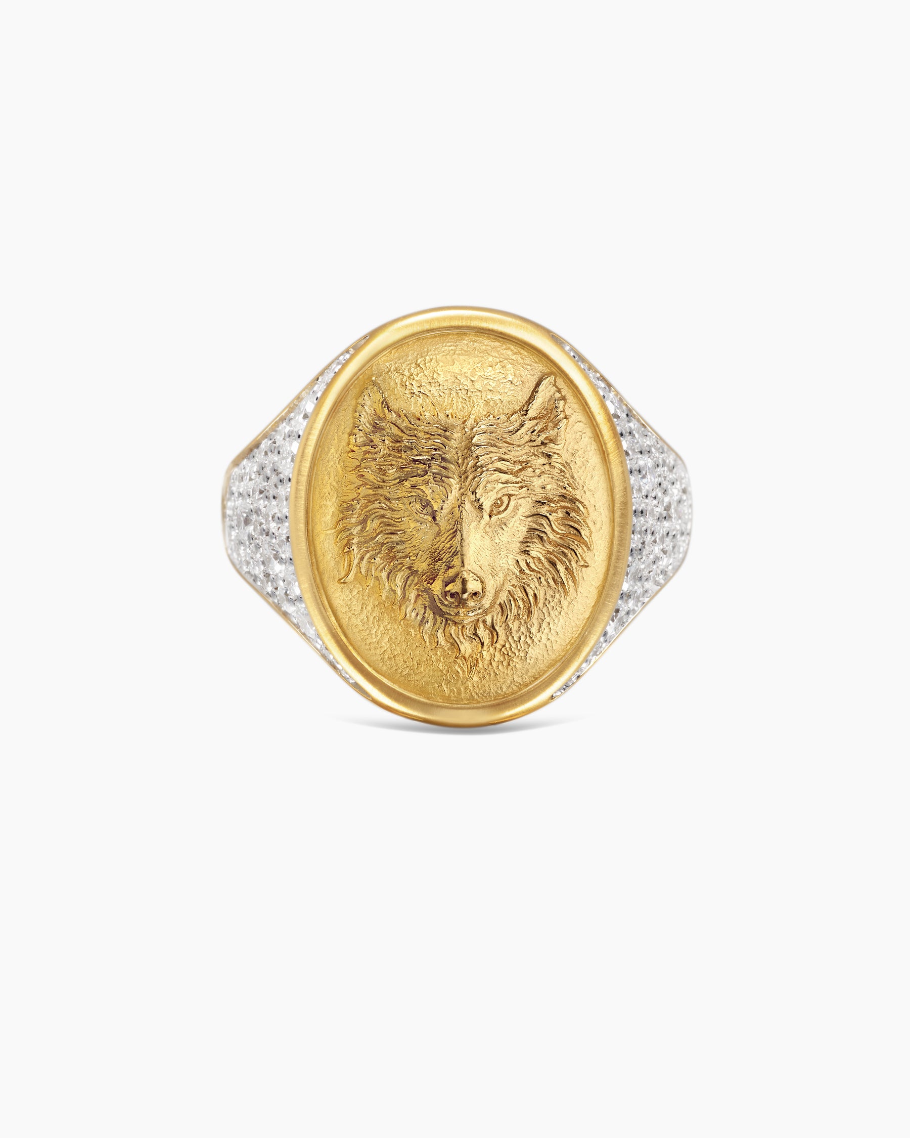 Petrvs Wolf Signet Ring in 18K Yellow Gold with Diamonds, 21.5mm - Image 4