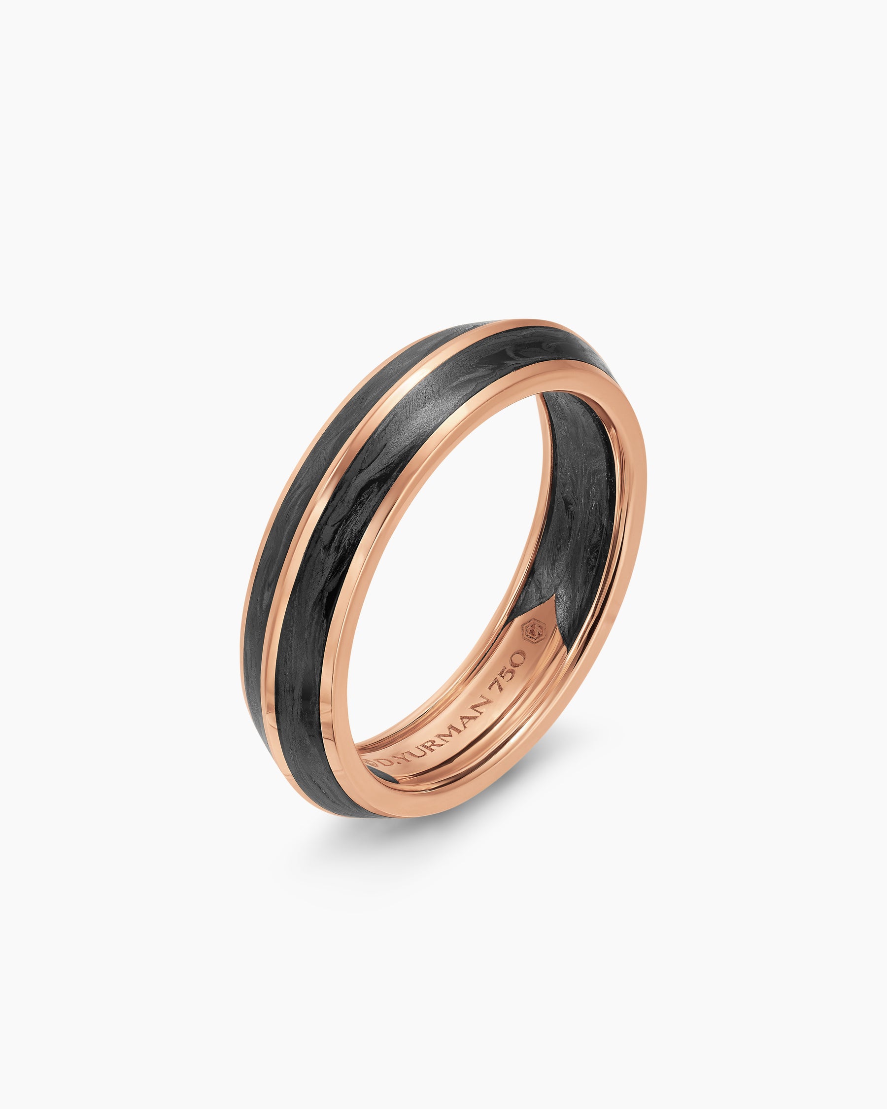 Knife Edge Band Ring in 18K Rose Gold with Forged Carbon, 6mm - Image 3