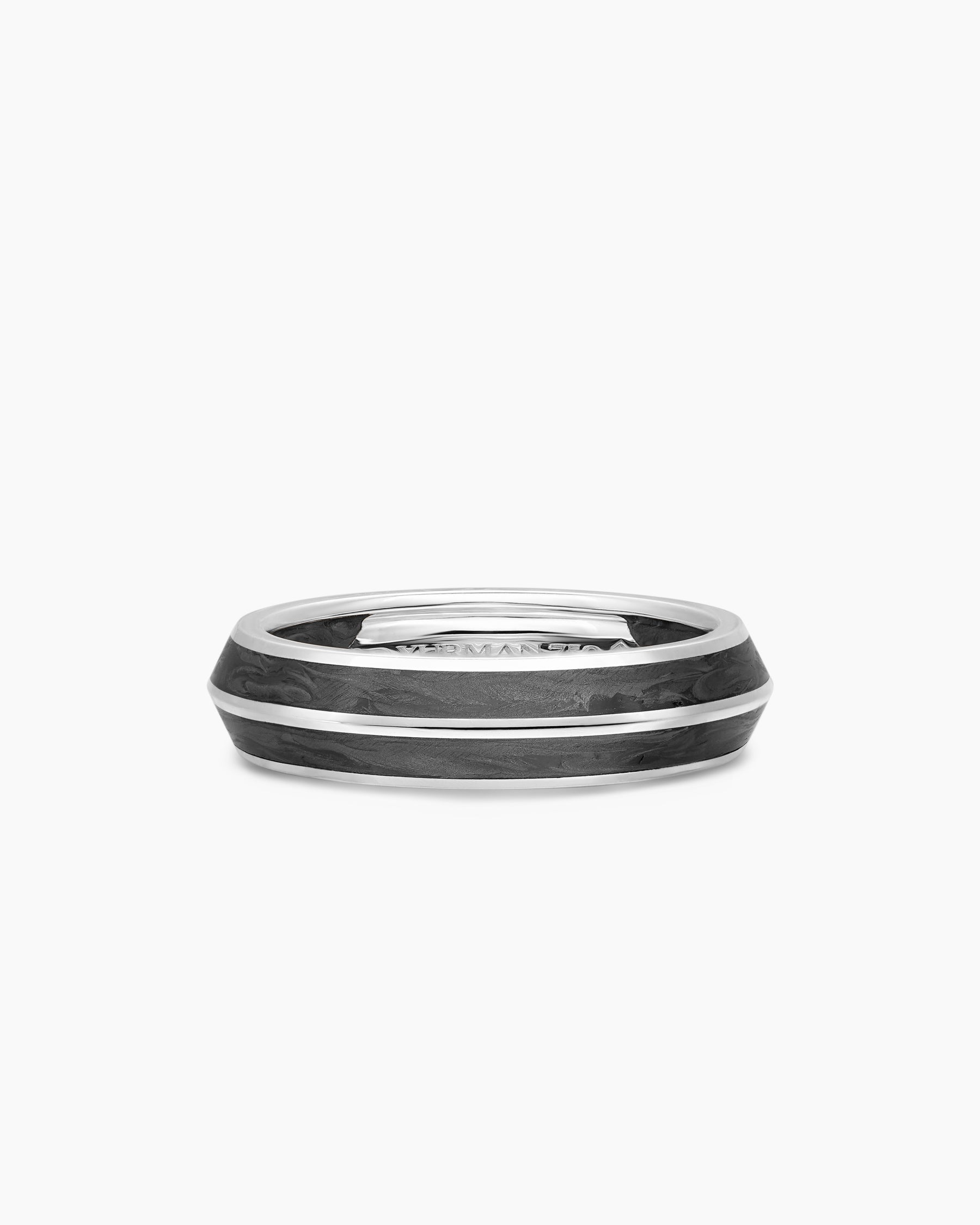 Knife Edge Band Ring in 18K White Gold with Forged Carbon, 6mm