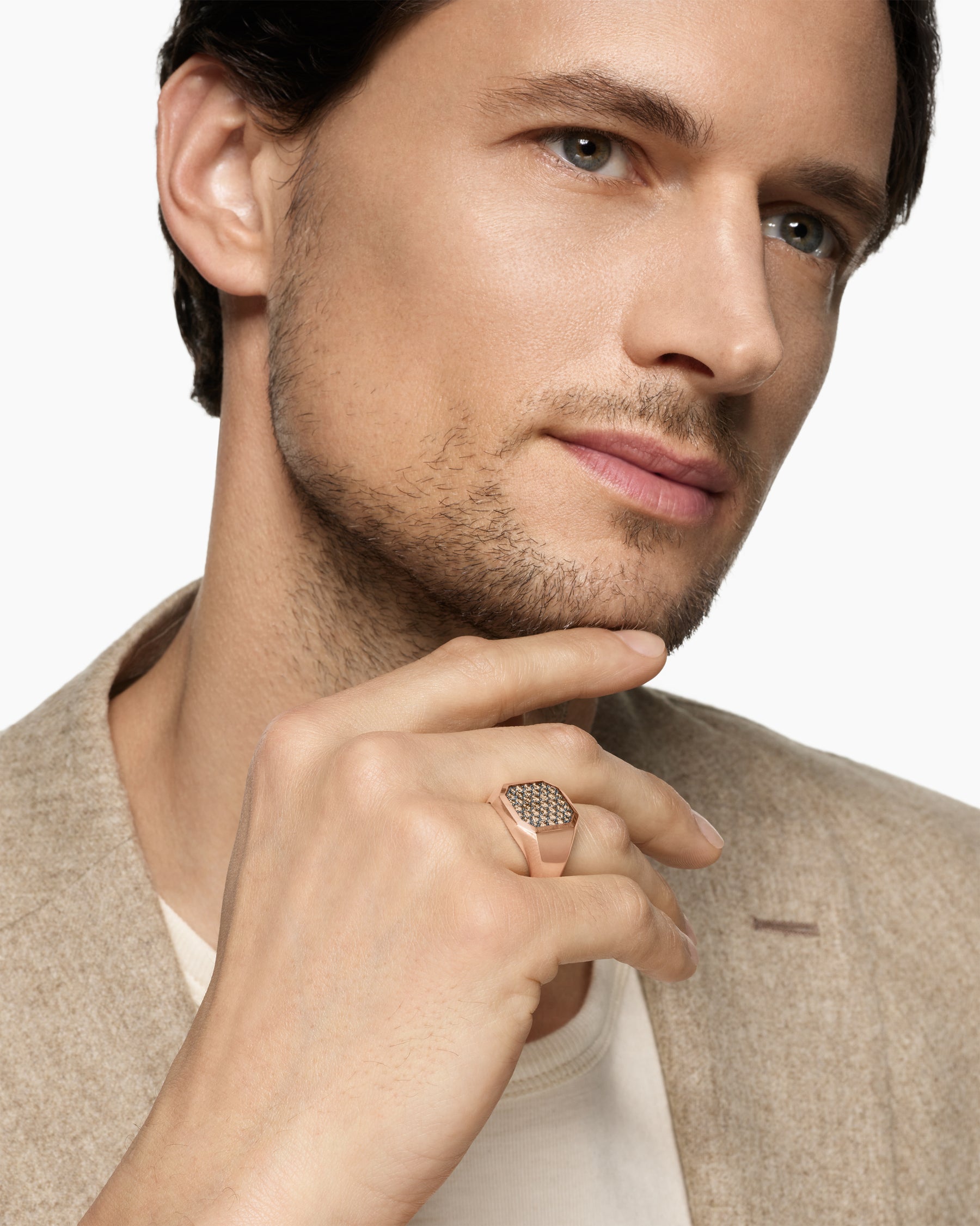 Streamline Signet Ring in 18K Rose Gold with Cognac Diamonds, 18mm - Image 2