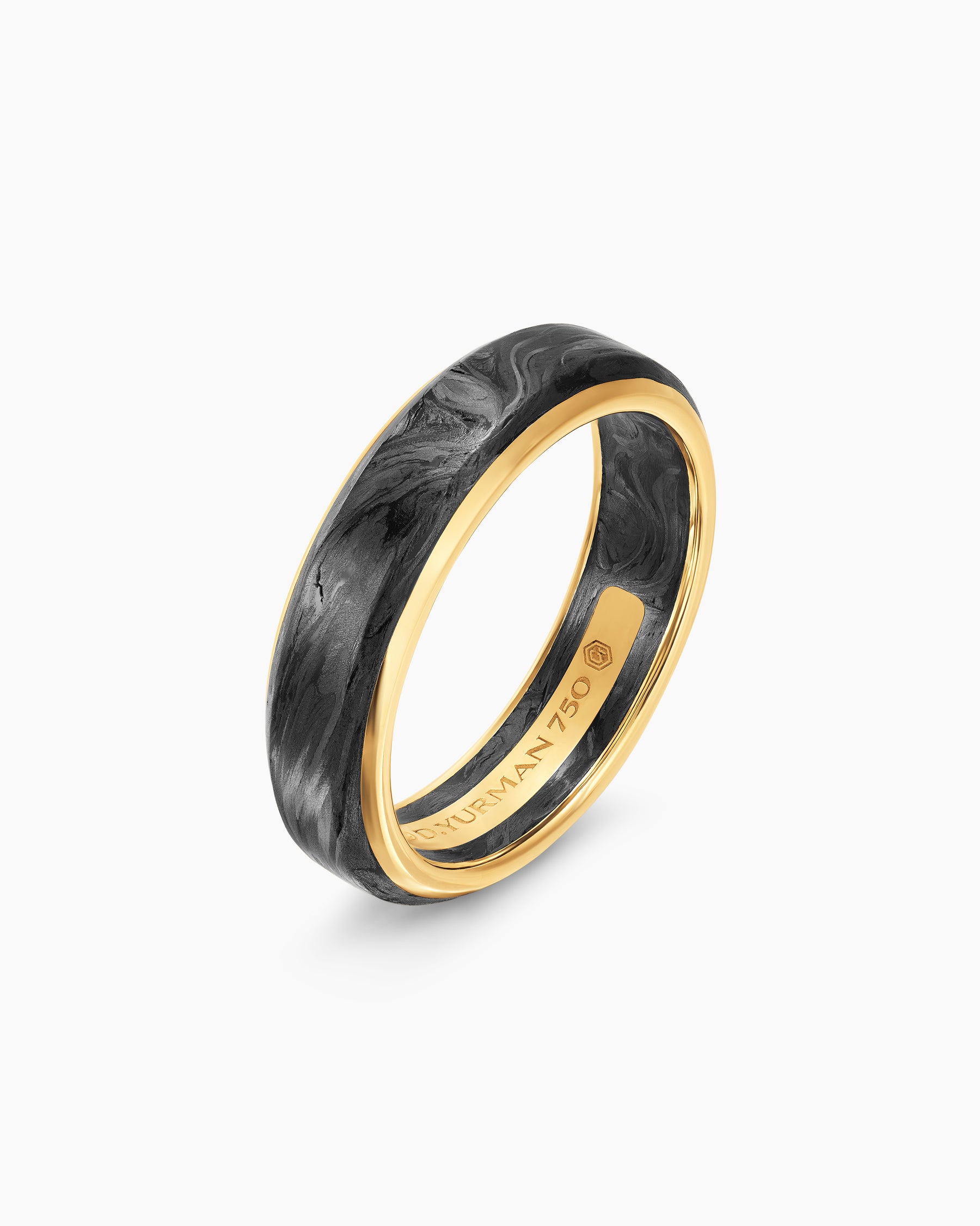 Streamline Band Ring in 18K Yellow Gold with Forged Carbon, 6mm - Image 3