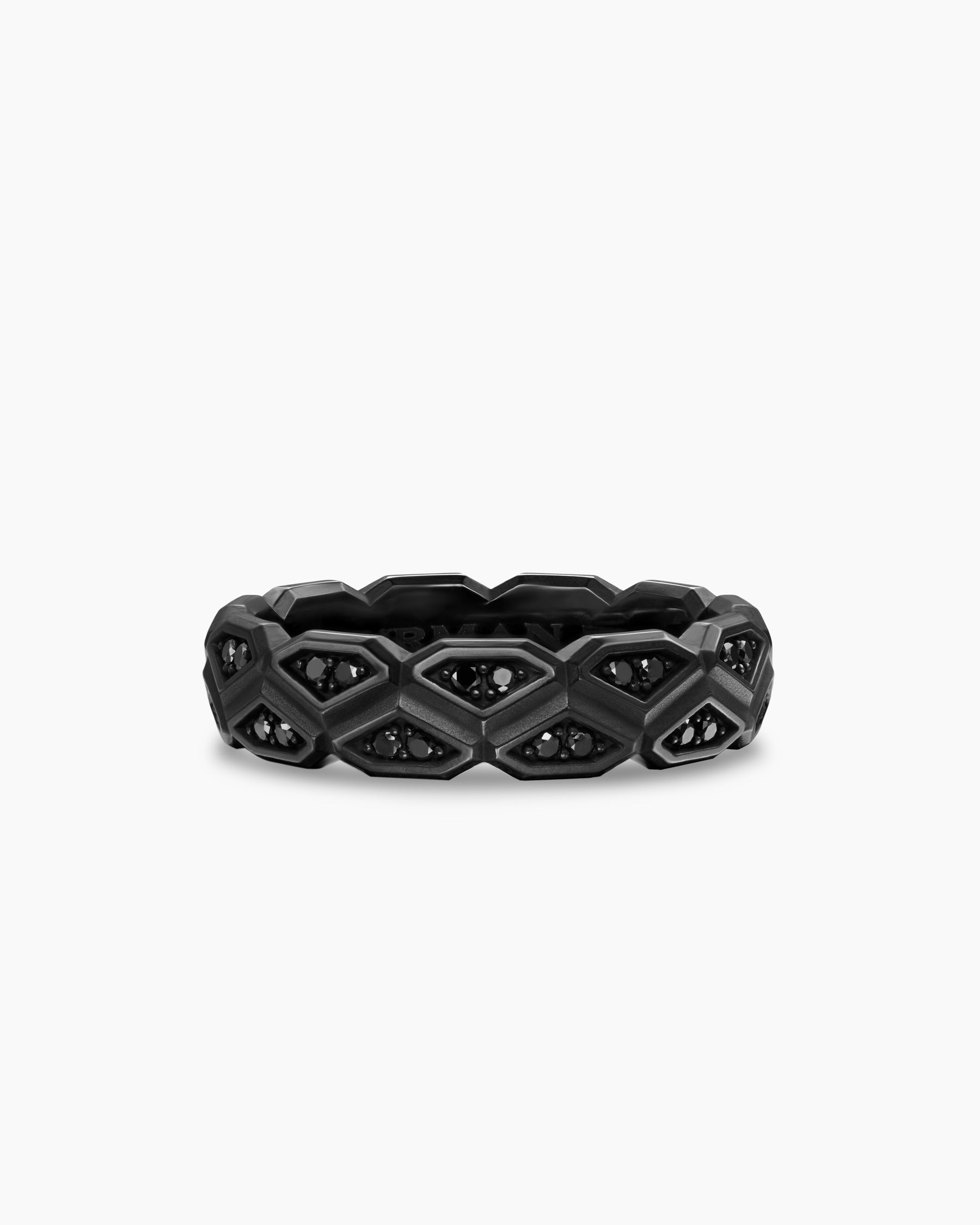 Hex Band Ring in Black Titanium with Black Diamonds, 6mm