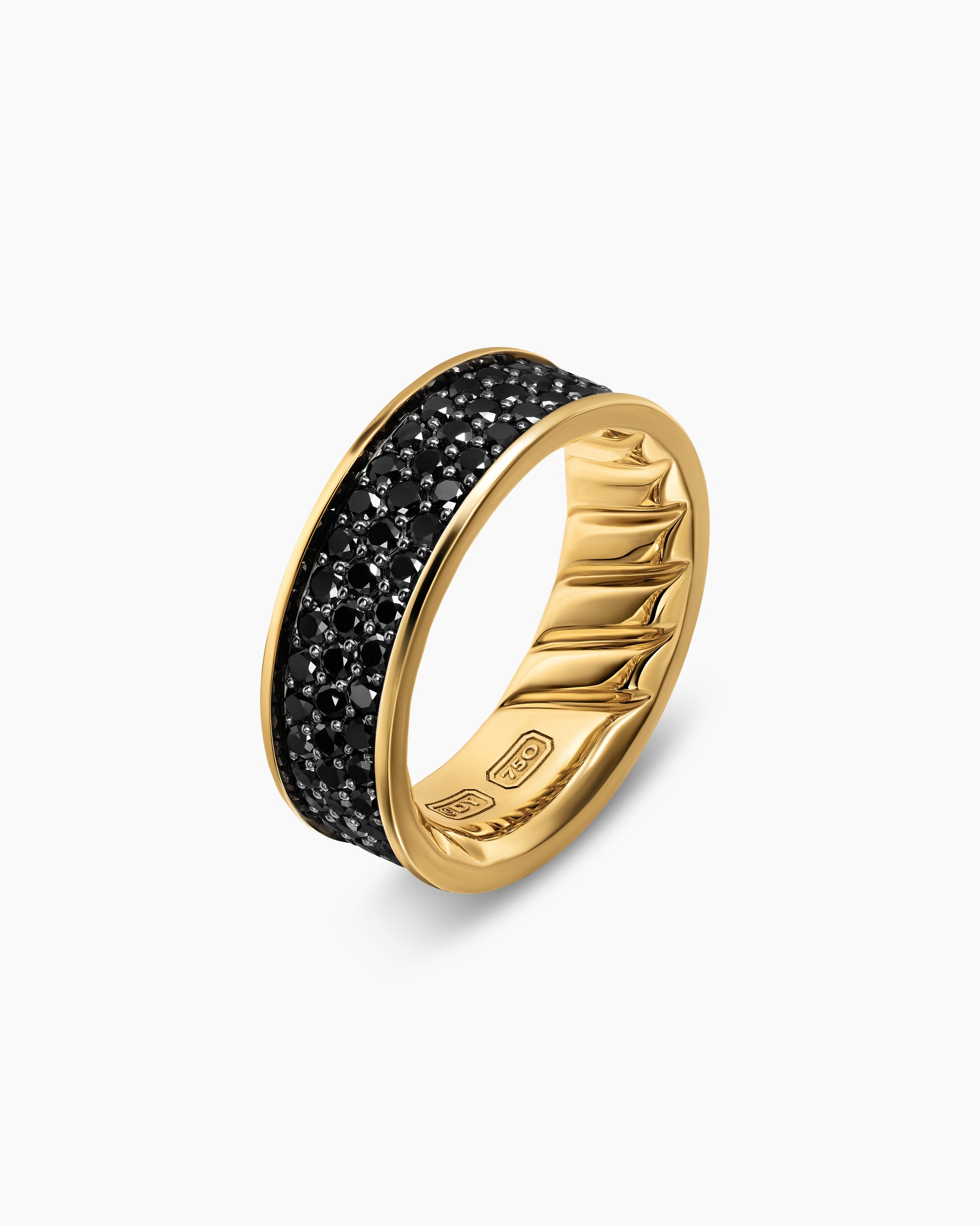 Streamline Band Ring in 18K Yellow Gold with Black Diamonds, 7.6mm - Image 3
