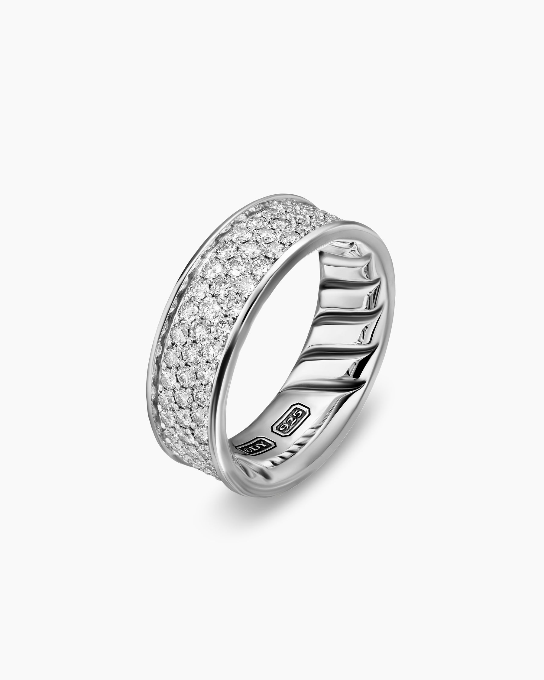 Streamline Band Ring in Sterling Silver with Diamonds, 7.6mm - Image 3